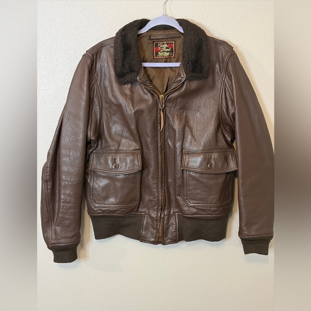 Vintage Brill Bros Golden Threads Brown Bomber aviator leather military Jacket‎